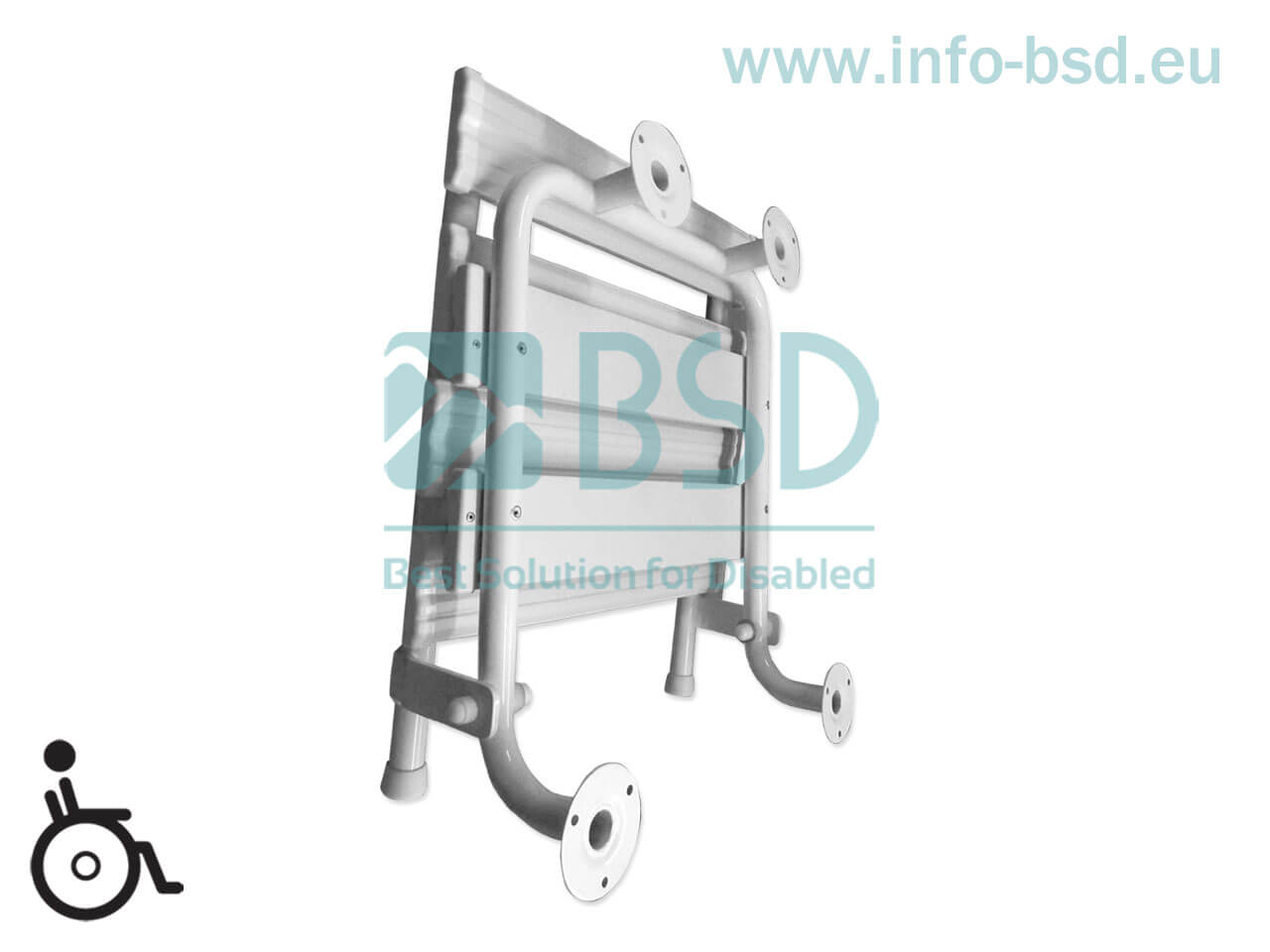 BSD - uchwyty dla niepełnosprawnych - Krzesełko prysznicowe uchylne z oparciem białe