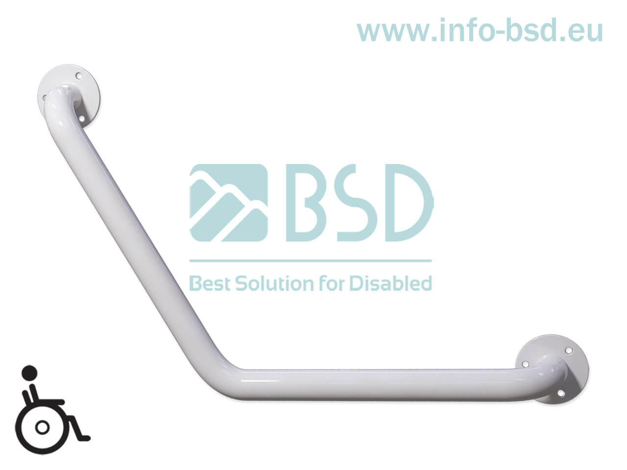BSD - uchwyty dla niepełnosprawnych - Uchwyt kątowy specjalny 120st 30/30 60/60cm biały fi25