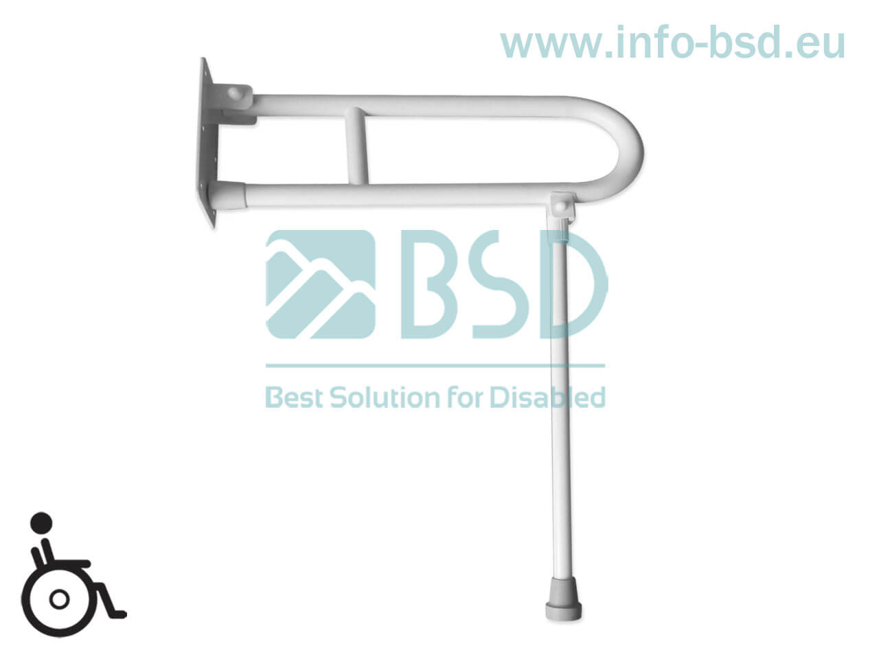 BSD - uchwyty dla niepełnosprawnych - Poręcz umywalkowa łukowa uchylna z podporą 50cm – 85cm biała fi32