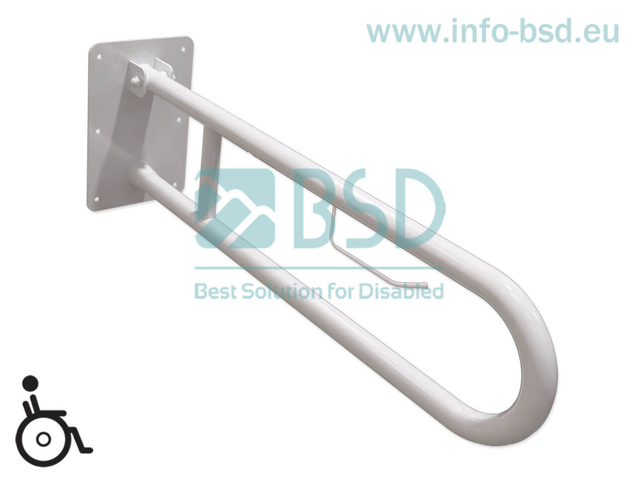 BSD - uchwyty dla niepełnosprawnych - Poręcz umywalkowa łukowa uchylna z zawieszką na papier toaletowy 50cm – 85cm biała fi32