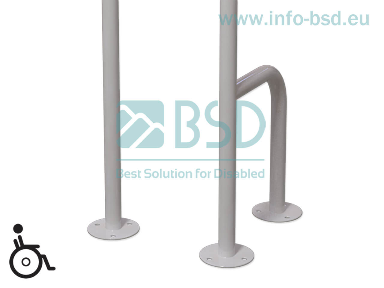 BSD - uchwyty dla niepełnosprawnych - Uchwyt WC montowany tylko do podłogi lewy 80cm biały fi25