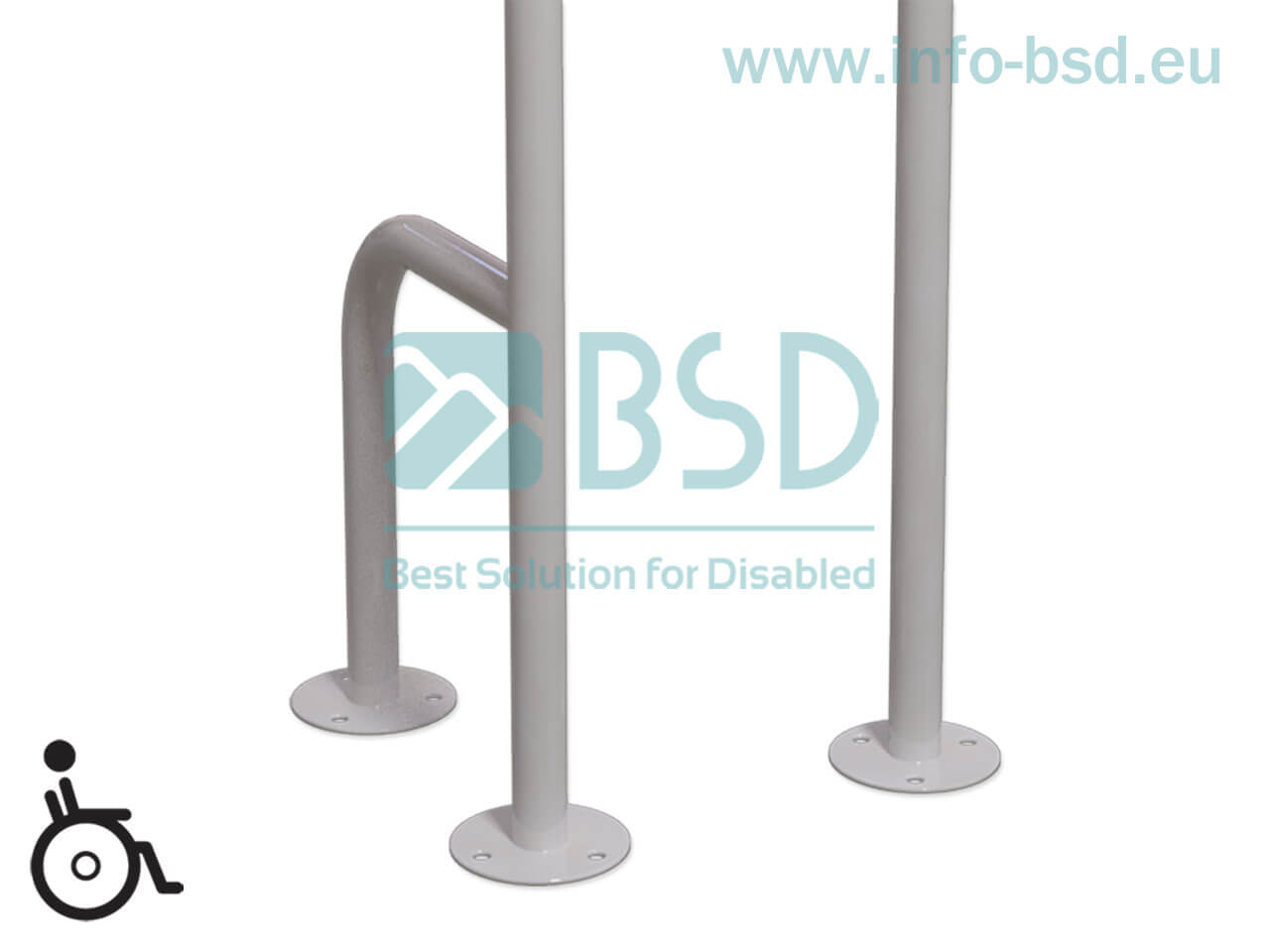 BSD - uchwyty dla niepełnosprawnych - Uchwyt WC montowany tylko do podłogi prawy 80cm biały fi25