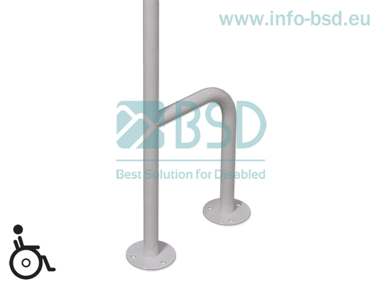 BSD - uchwyty dla niepełnosprawnych - Uchwyt WC ściana podłoga lewy 70/70cm, 80/80cm biały fi25