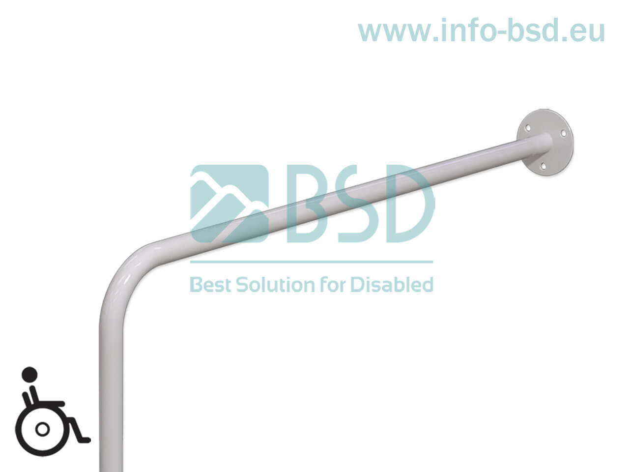 BSD - uchwyty dla niepełnosprawnych - Uchwyt WC ściana podłoga prawy 70/70cm, 80/80cm biały fi25