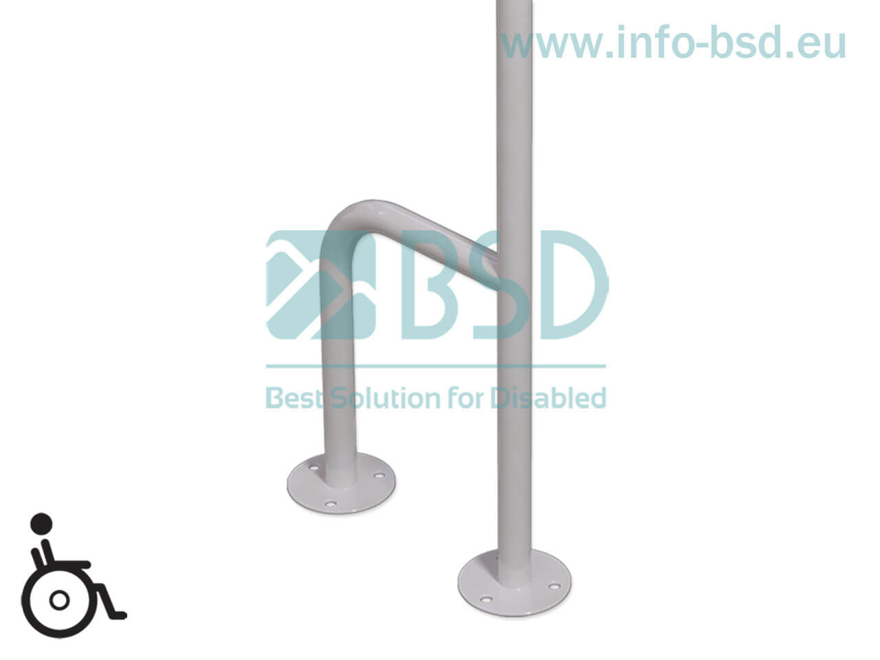 BSD - uchwyty dla niepełnosprawnych - Uchwyt WC ściana podłoga prawy 70/70cm, 80/80cm biały fi25