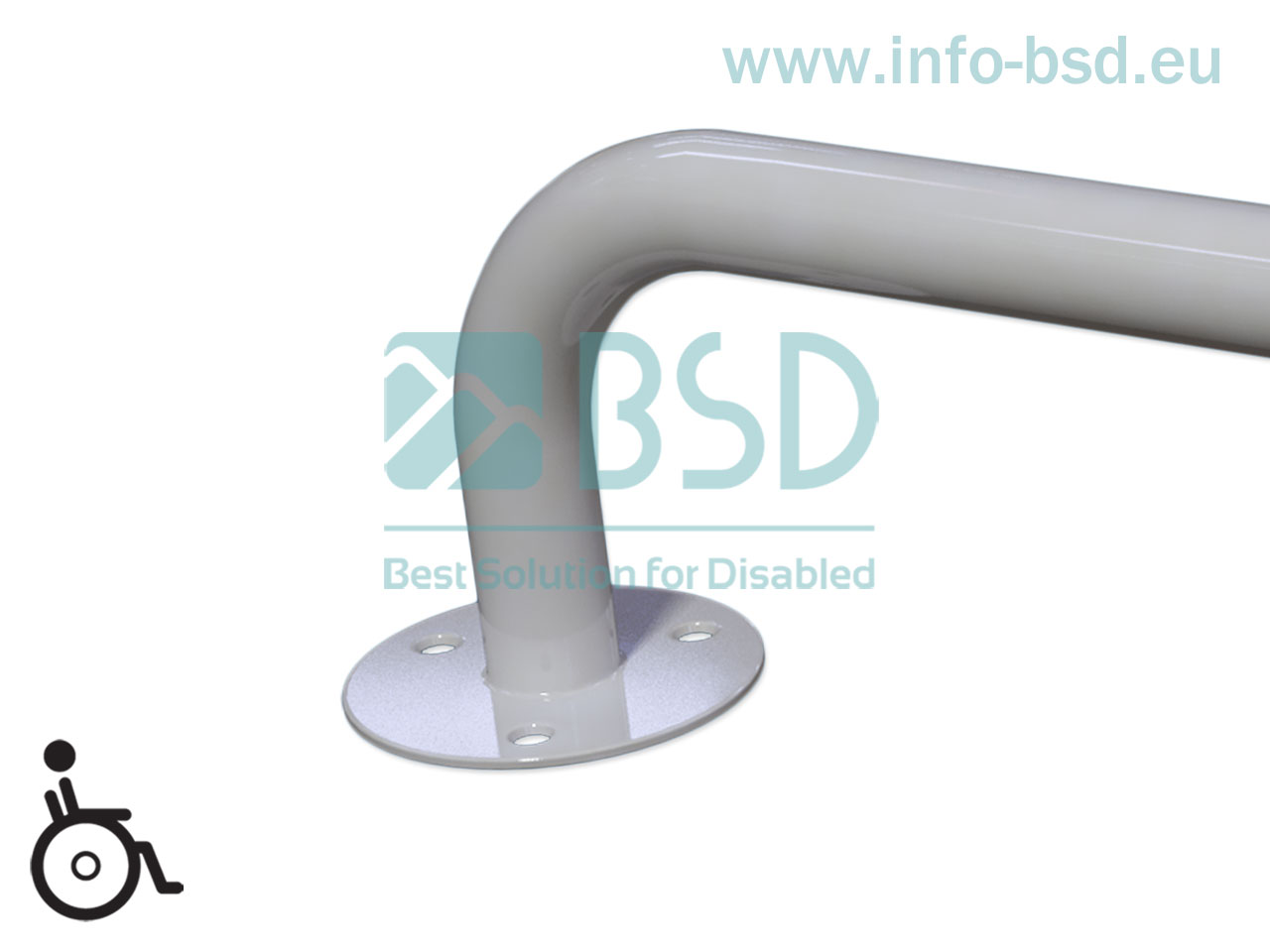 BSD - uchwyty dla niepełnosprawnych - Uchwyt kątowy uniwersalny 90st 50/50 60/60cm biały fi25