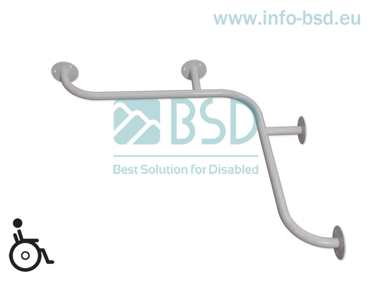 BSD - uchwyty dla niepełnosprawnych - Uchwyt kątowy poziomy 90st 50/50cm 60/60cm 70/70cm biały fi25