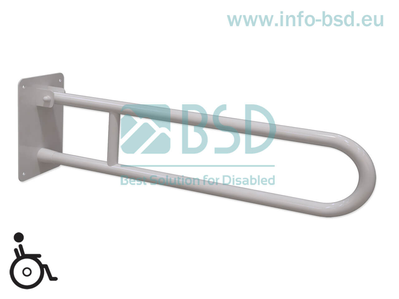 BSD - uchwyty dla niepełnosprawnych - Uchwyt umywalkowy / WC łukowy uchylny 50cm-80cm biały fi25