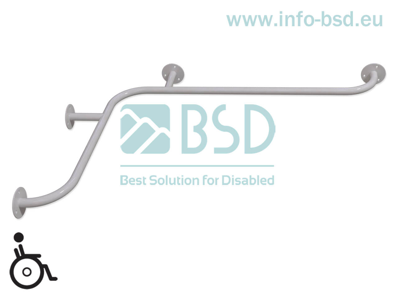BSD - uchwyty dla niepełnosprawnych - Uchwyt wannowy poziomy 90st 100/70cm, 120/70cm biały fi25