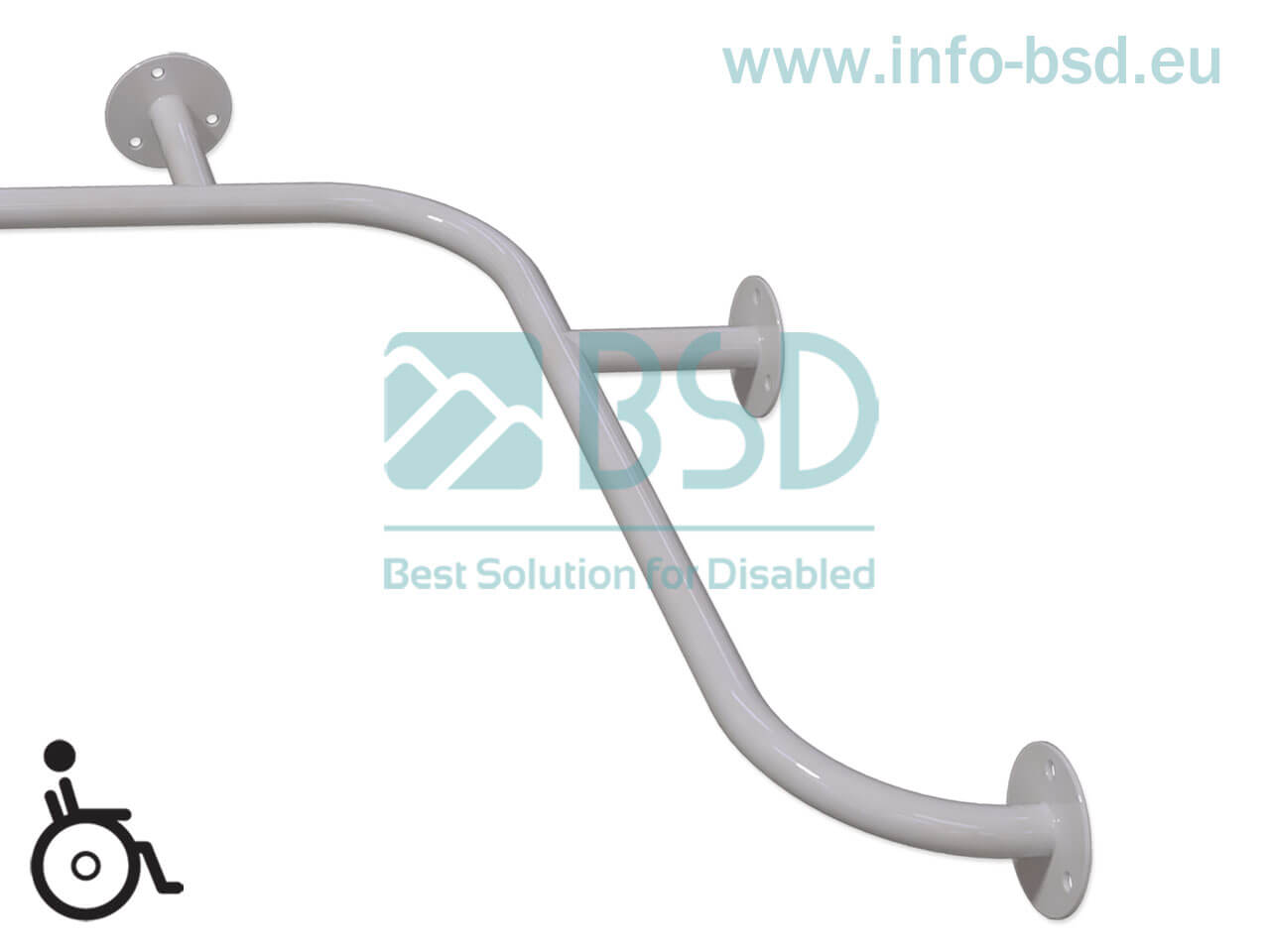 BSD - uchwyty dla niepełnosprawnych - Uchwyt wannowy poziomy 90st 100/70cm, 120/70cm biały fi25