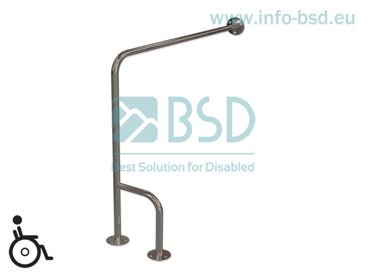 BSD - uchwyty dla niepełnosprawnych - Uchwyt WC ściana podłoga lewy 80/80cm stal nierdzewna fi25