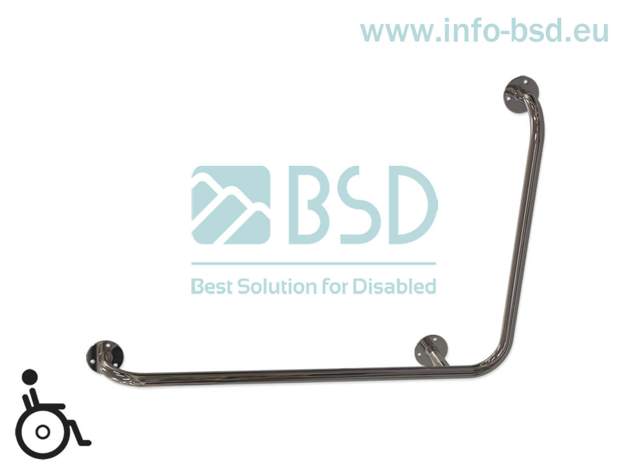 BSD - uchwyty dla niepełnosprawnych - Uchwyt kątowy lewy 90st 60/40cm 80/40cm 80/60cm 100/60cm stal nierdzewna fi25