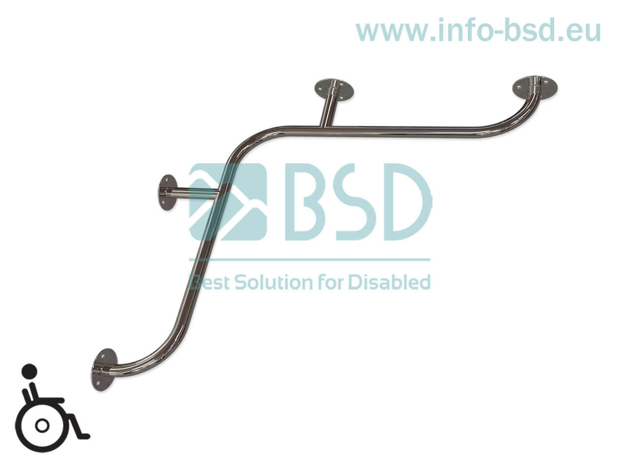 BSD - uchwyty dla niepełnosprawnych - Uchwyt kątowy poziomy 90st 60/60cm stal nierdzewna fi25